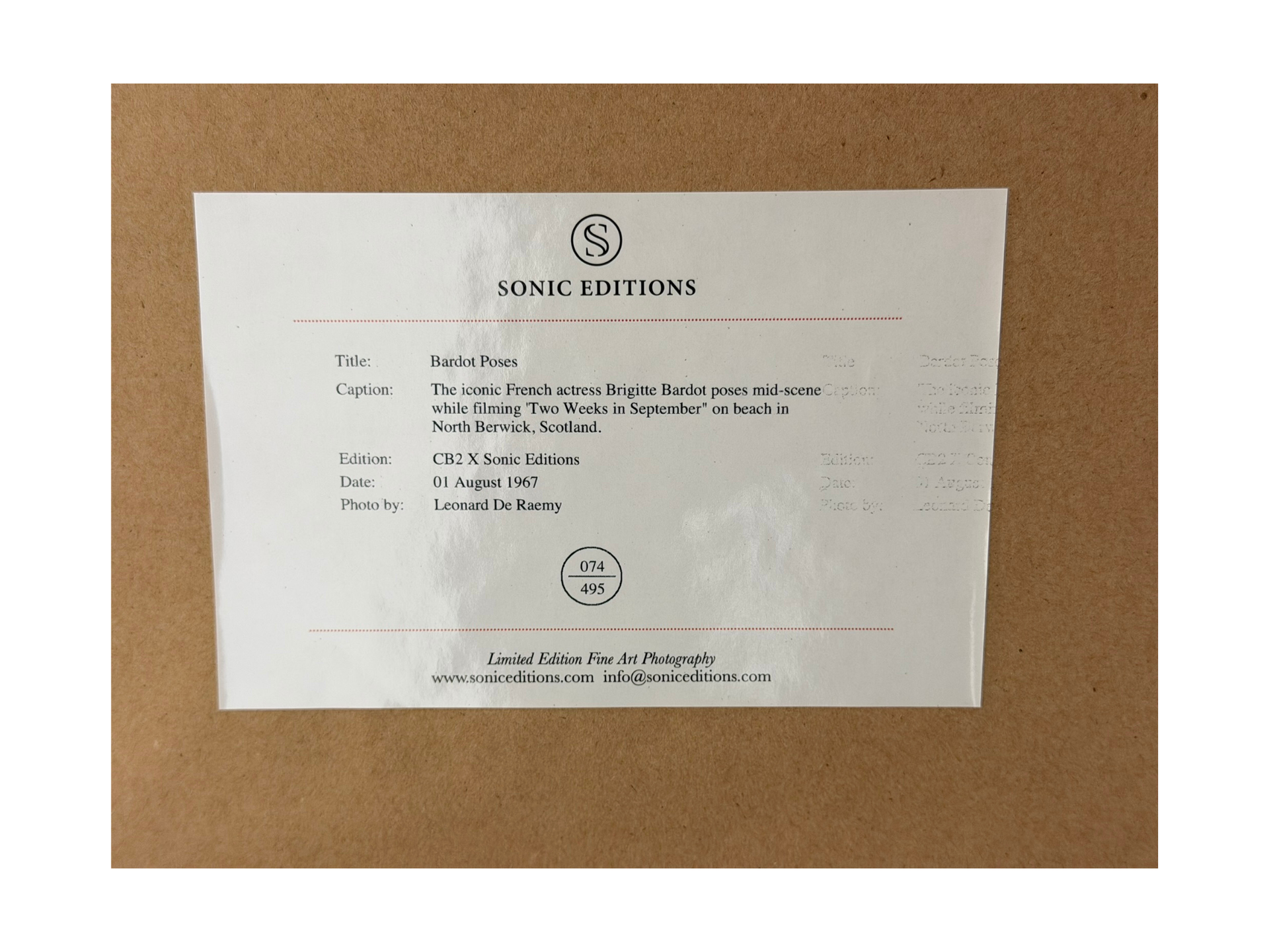 Sonic Editions “Bardot” Black and White Photographic Print