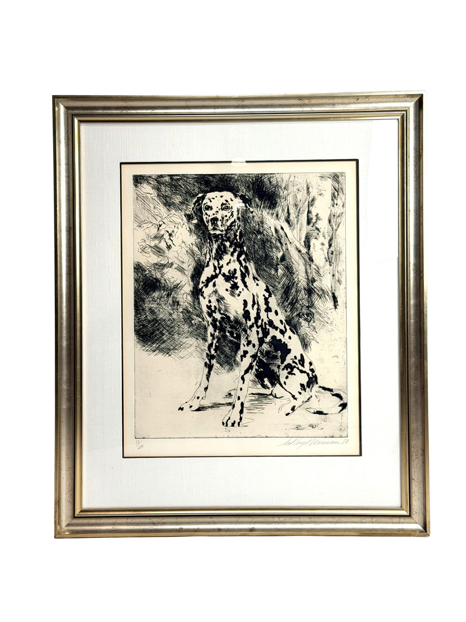 LeRoy Neiman Dalmatian Original Signed Etching in Silver Frame