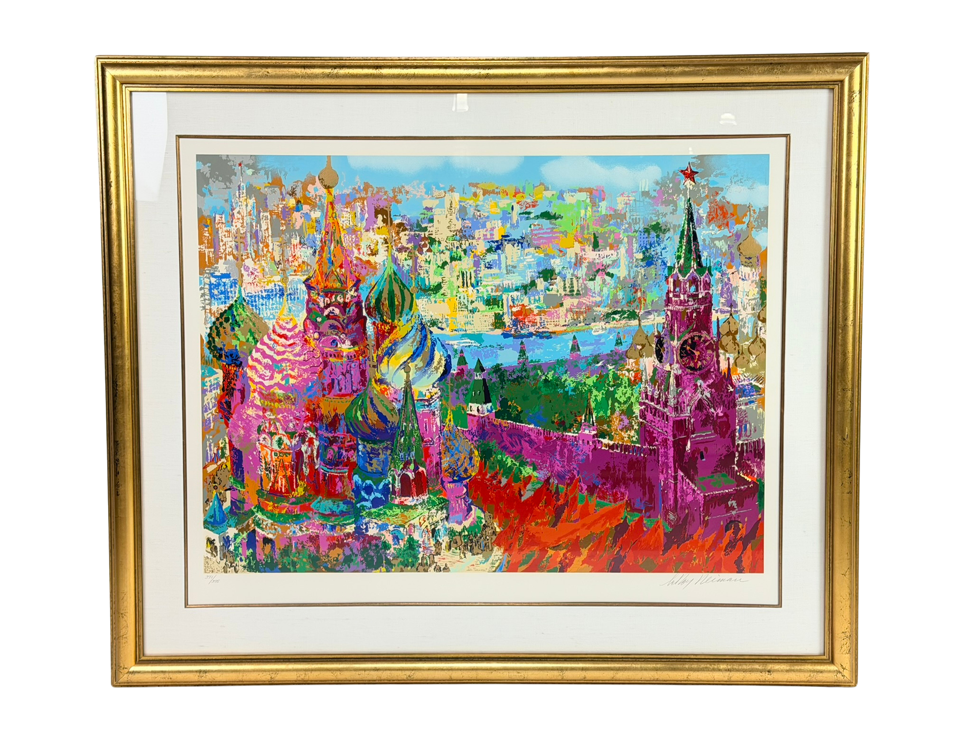 LeRoy Neiman Red Square Panorama Original Signed Serigraph in Gilt Frame