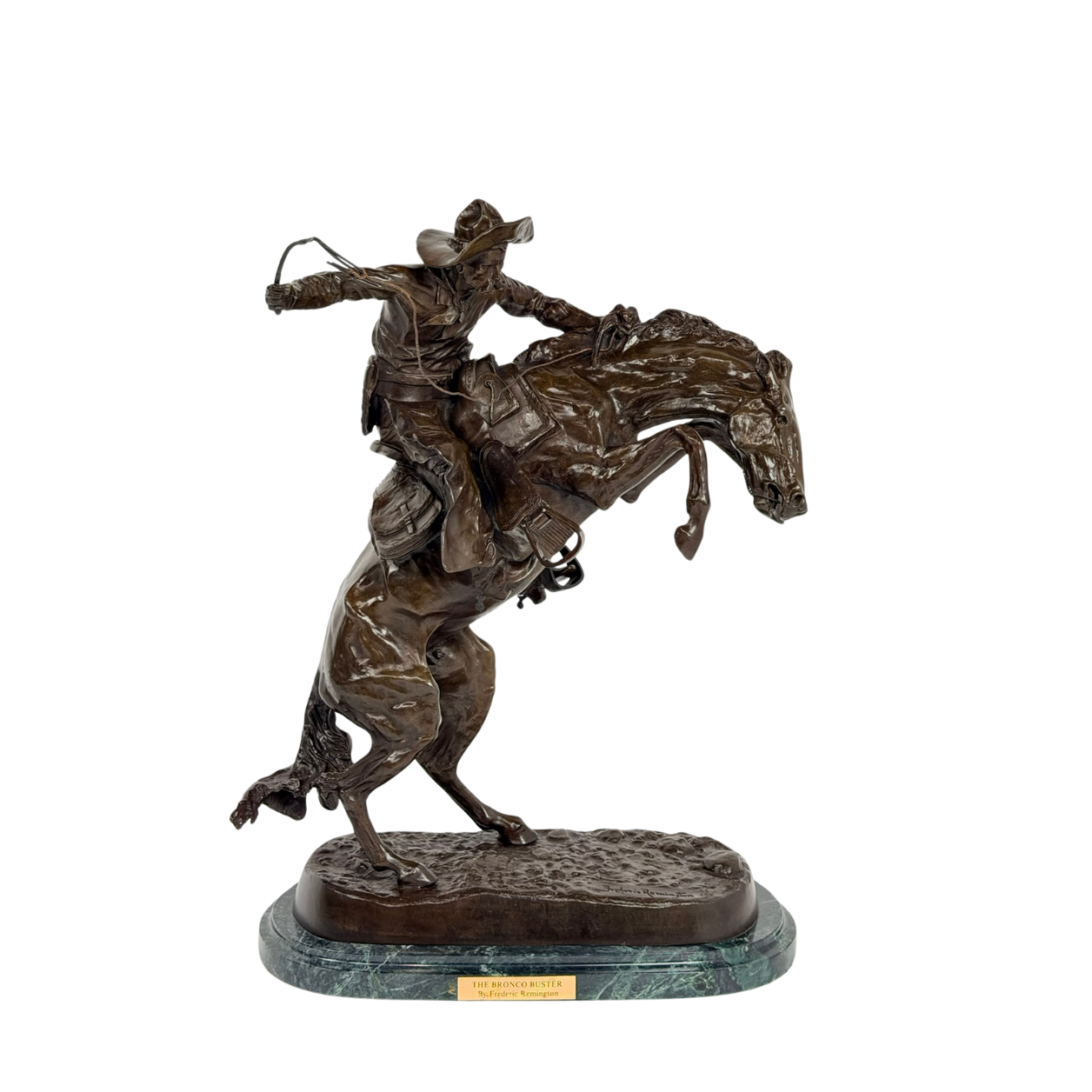 Frederic Remington Style “The Bronco Buster” Bronze Western Sculpture on Marble Base