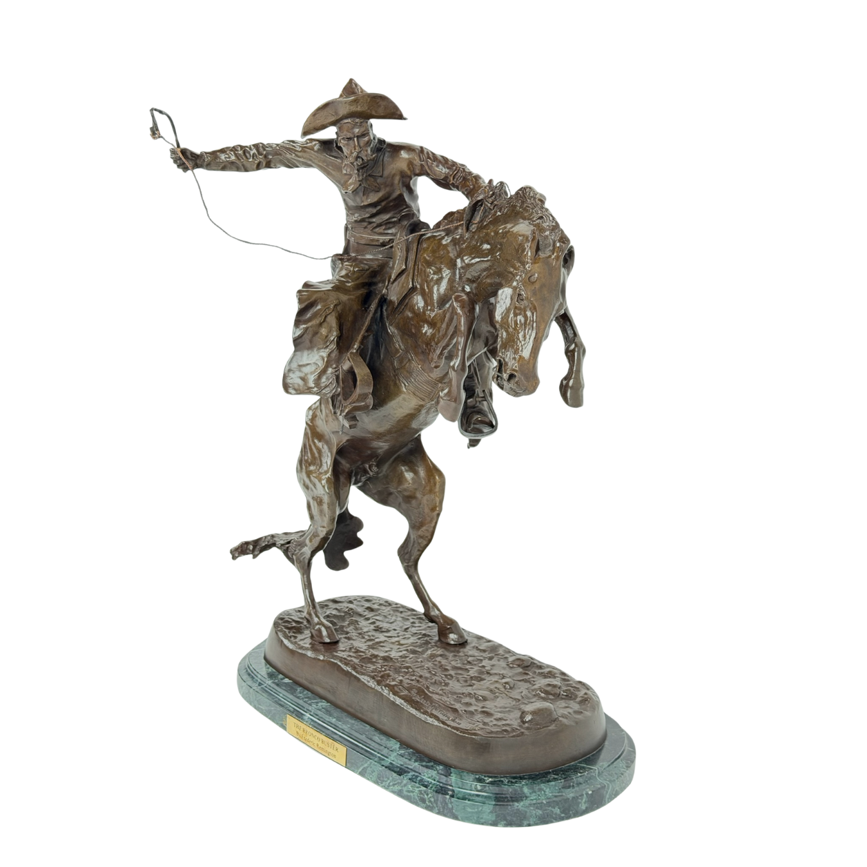 Frederic Remington Style “The Bronco Buster” Bronze Western Sculpture on Marble Base