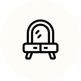 Vanity with mirror and two drawers.