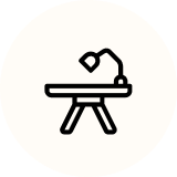 Desk with attached lamp.