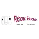 Logo for Richoux Electric, featuring a line drawing of an extension cord and lightbulb with the company name and phone.