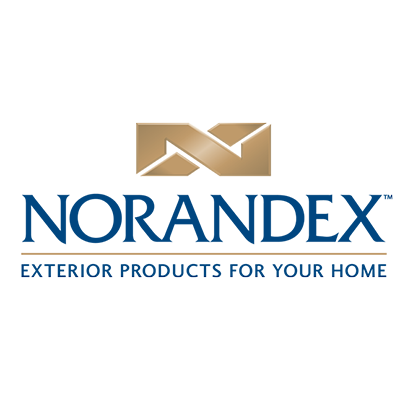Norandex logo with gold emblem and blue text, βExterior Products for Your Homeβ tagline