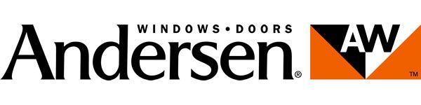 Andersen Windows & Doors logo: Black text with orange/black