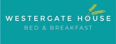 a blue logo for westergate house bed and breakfast in York