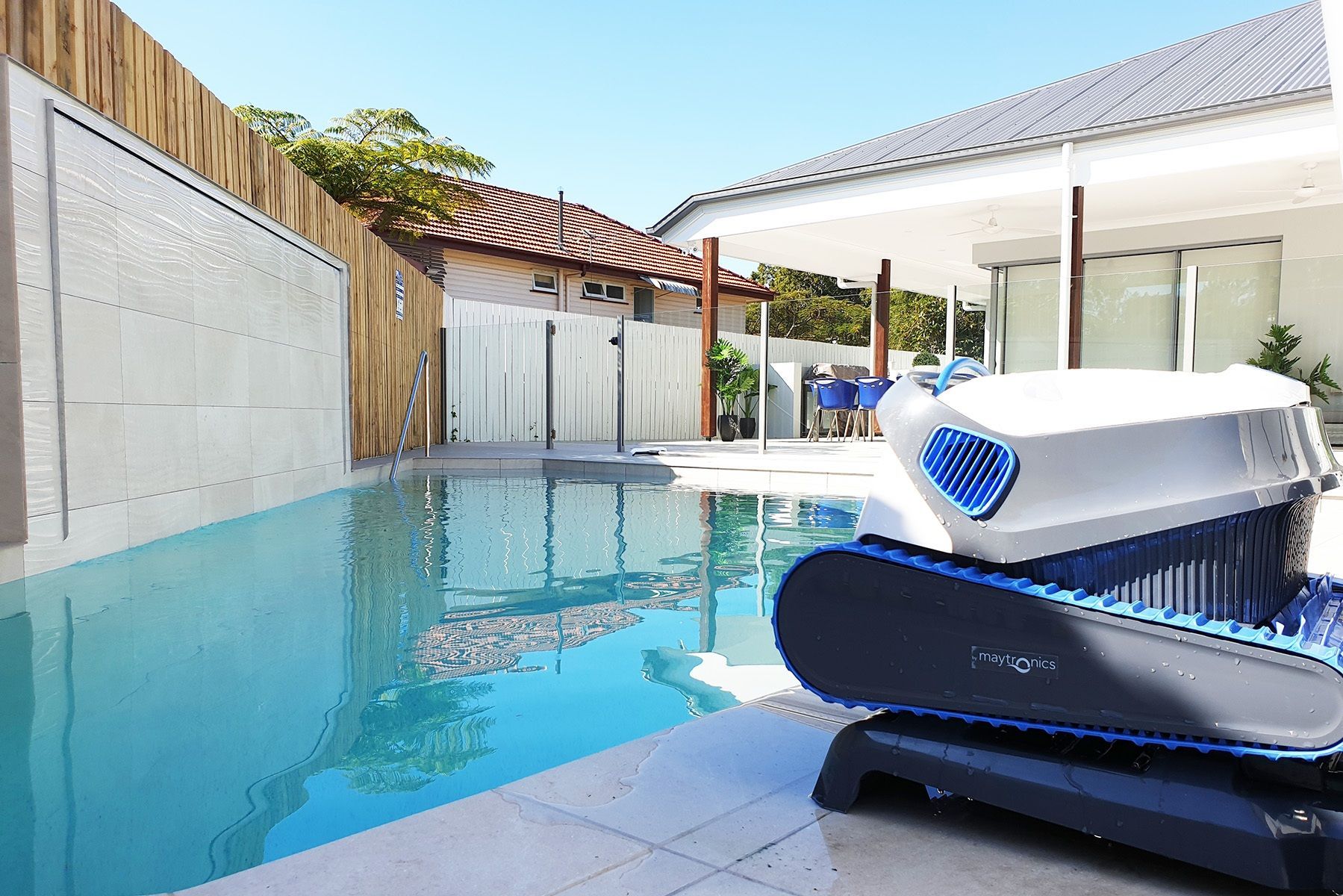 Robotic pool cleaner in action