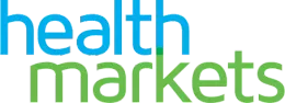 Healthmarkets logo in blue and green.