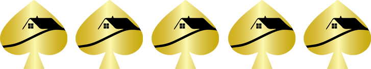 a row of gold spades with houses on them