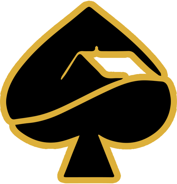 a black spade with a white house inside of it