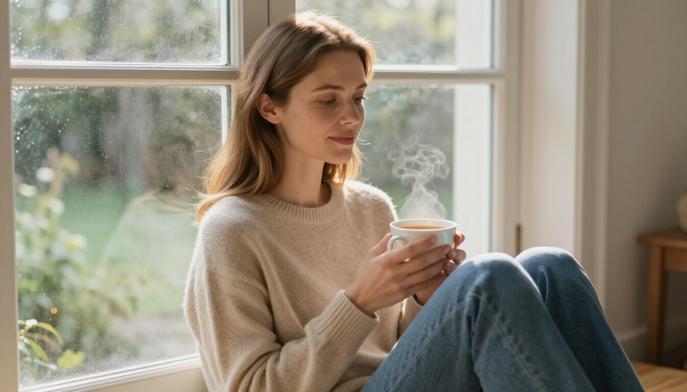 Mujer practicando respiración consciente para reducir la ansiedad.