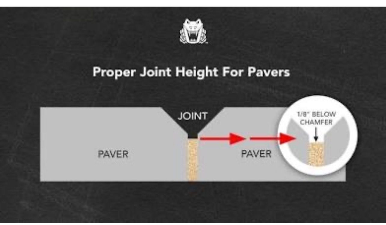 Diagram showing proper joint height for pavers, with the joint filled 1/8