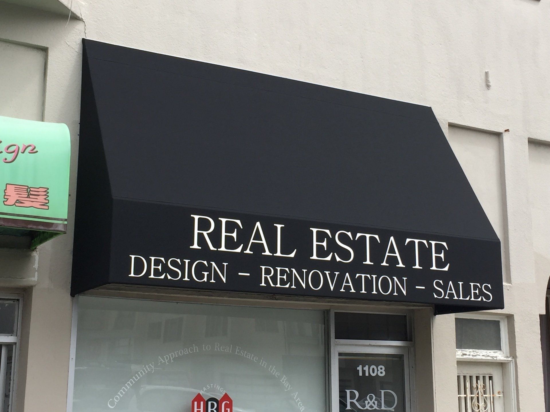 A black awning for real estate design renovation and sales