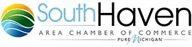 Logo for South Haven Area Chamber of Commerce, featuring an abstract colorful swirl and the words