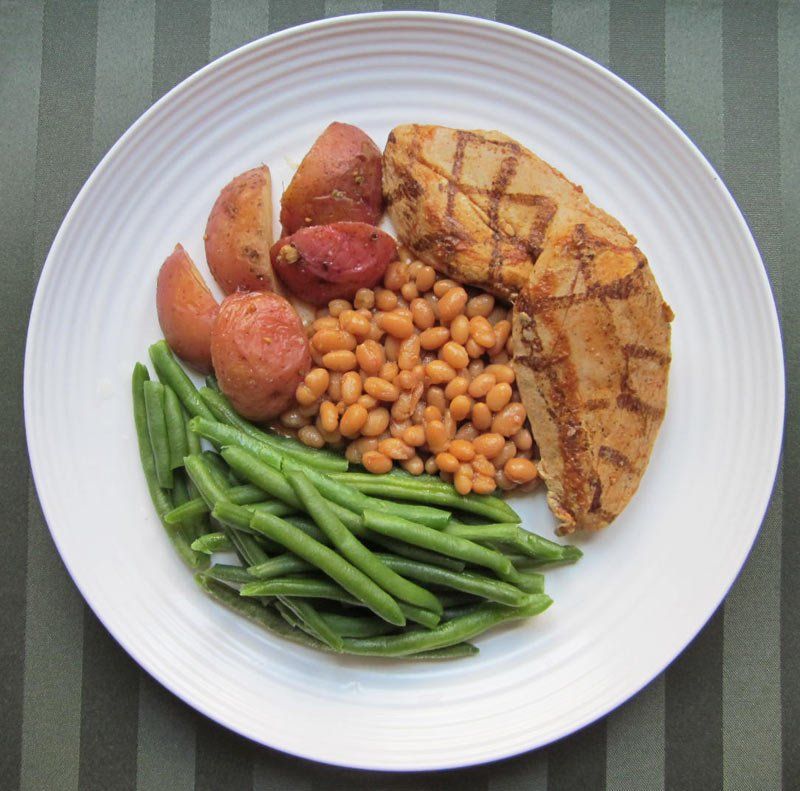 BBQ Chicken with Red Potatoes, Navy Beans, and String Beans