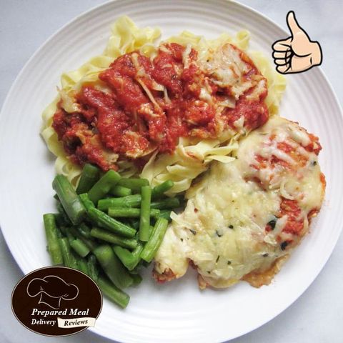 Babeth's Feast Review Chicken Parmesan Dinner with Pasta and Sauce and Asparagus - $13