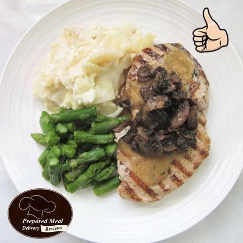 Pork Chops with Scalloped Potatoes, Asparagus, and Sauteed Mushrooms - $14