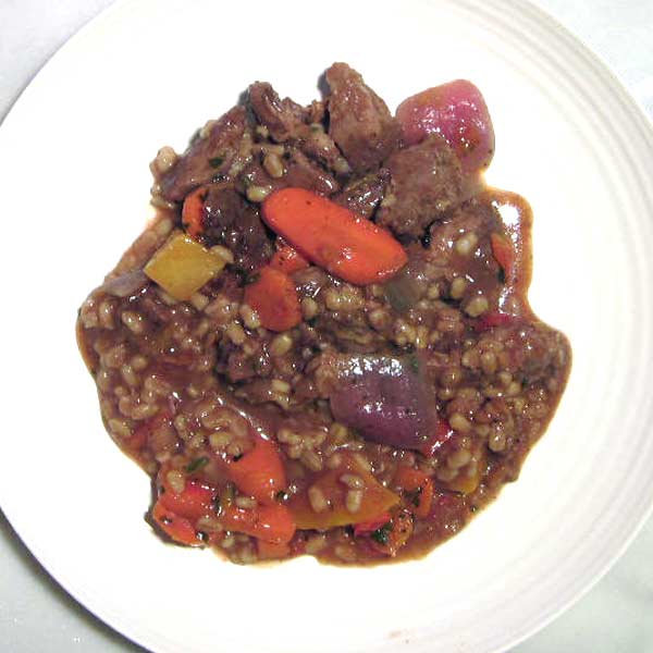 Beef with Red Wine Sauce and Roasted Vegetables