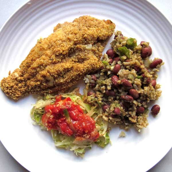 Oven-Fried Catfish with Spicy Tomato Leek Sauce