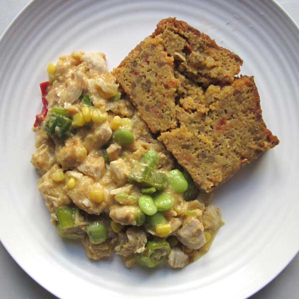 Chicken and Turkey Brunswick Stew with a Corn and Lentil Loaf