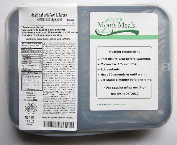 Mom's Meals Meatloaf Label