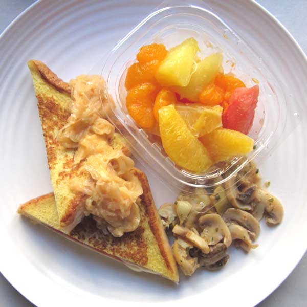 Reuben Sandwich with Russian Dressing, Mushroom and Artichoke Salad, and Citrus Fruit Cup