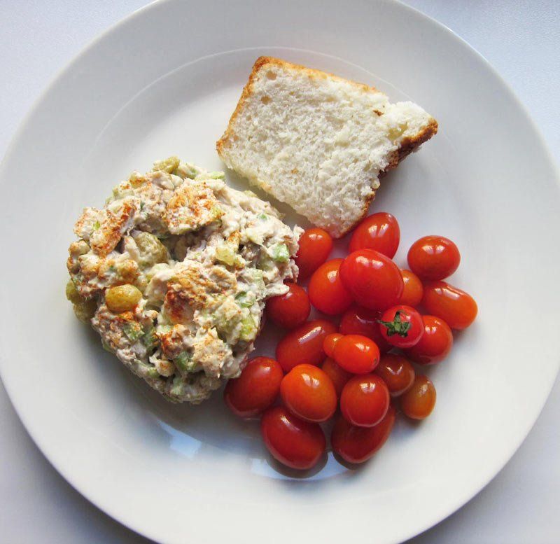 Chicken Salad with Angel Food Cake and Cherry Tomatoes