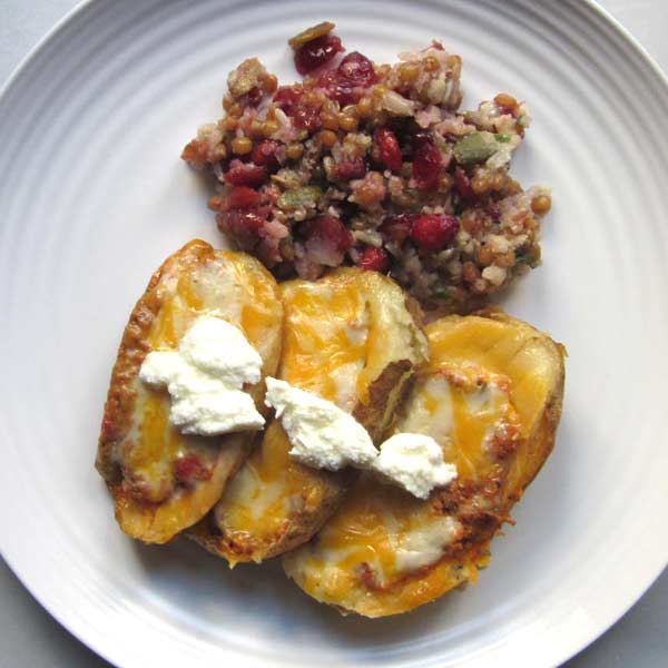 Stuffed Potatoes with a Nutty Wheatberry Salad and Sour Cream