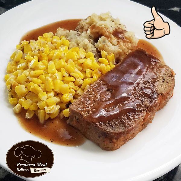 Meatloaf with Gravy, Smashed Red Skin Potatoes, and Corn
