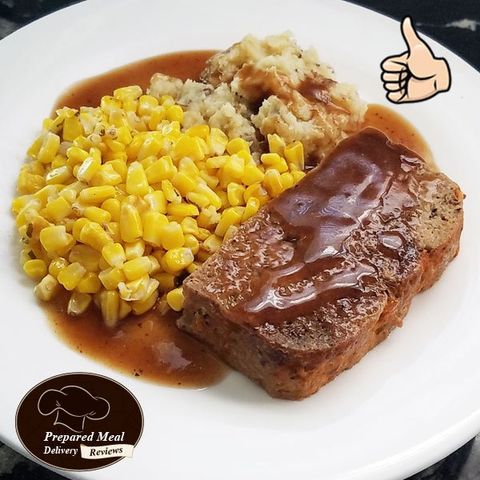Meatloaf with Gravy, Smashed Red Skin Potatoes, and Corn - $9