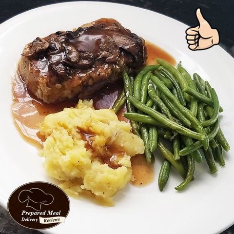Turkey Meatloaf with Mushroom Gravy with Mashed Yukon Gold Potatoes with Green Beans - $9