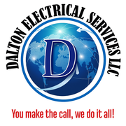 Logo for Dalton Electrical Services LLC: blue globe with large letter "D," surrounded by text. "You make the call, we do it all!" below.
