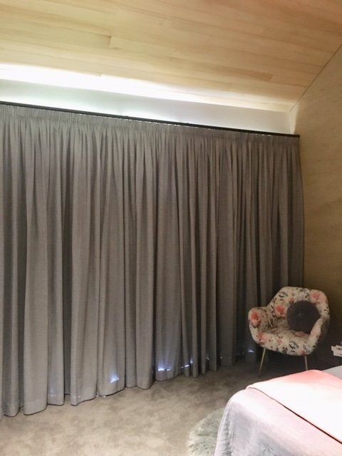 Interior of bedroom and Gray Curtain  — Window Furnishings in Dubbo