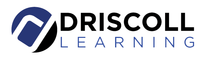 Logo for Driscoll Learning. Includes a blue and black circular graphic and company name.