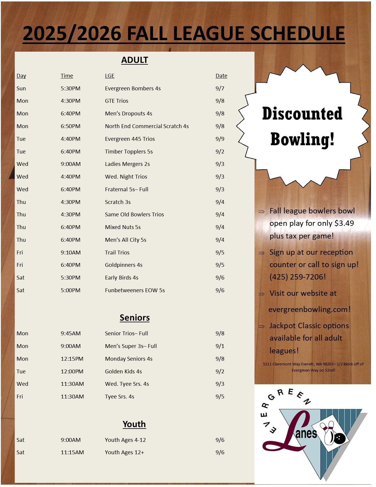 A 2024/2025 fall league schedule includes discounted bowling A 2024/2025 fall league schedule includes discounted bowling