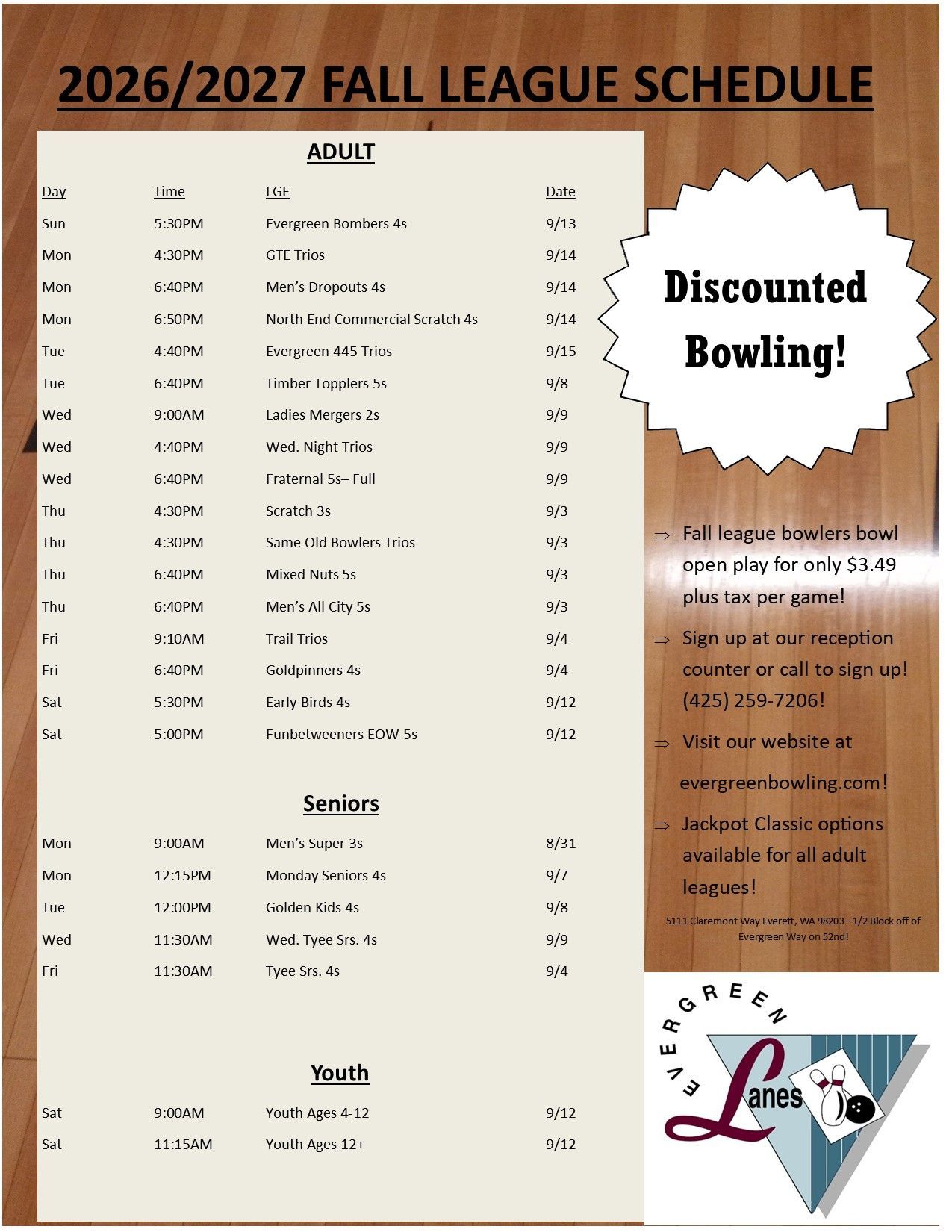 A 2024/2025 fall league schedule includes discounted bowling A 2024/2025 fall league schedule includes discounted bowling