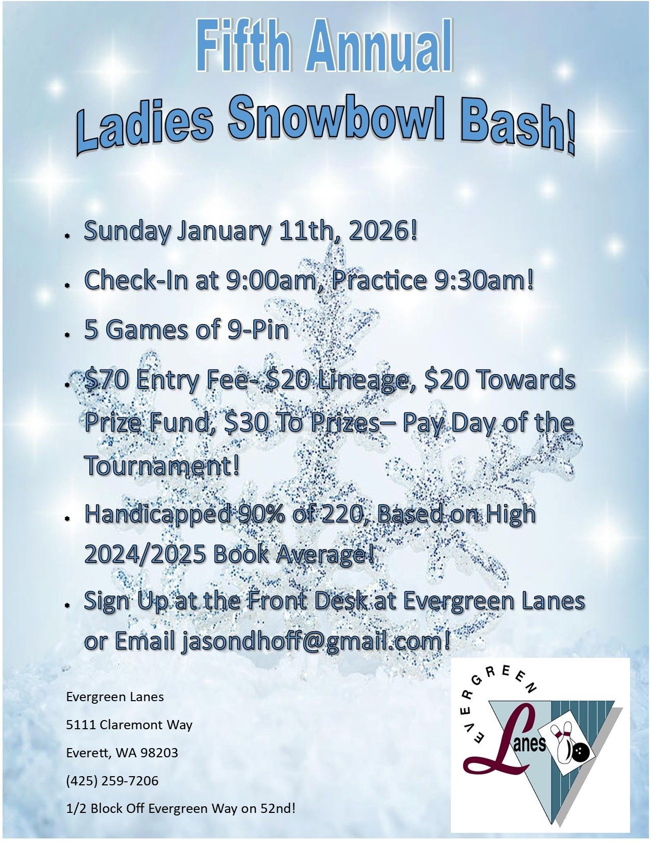 Flyer for Evergreen Lakes' 3rd Annual Ladies Turkey Shoot: Bowling event on November 8th with prizes.