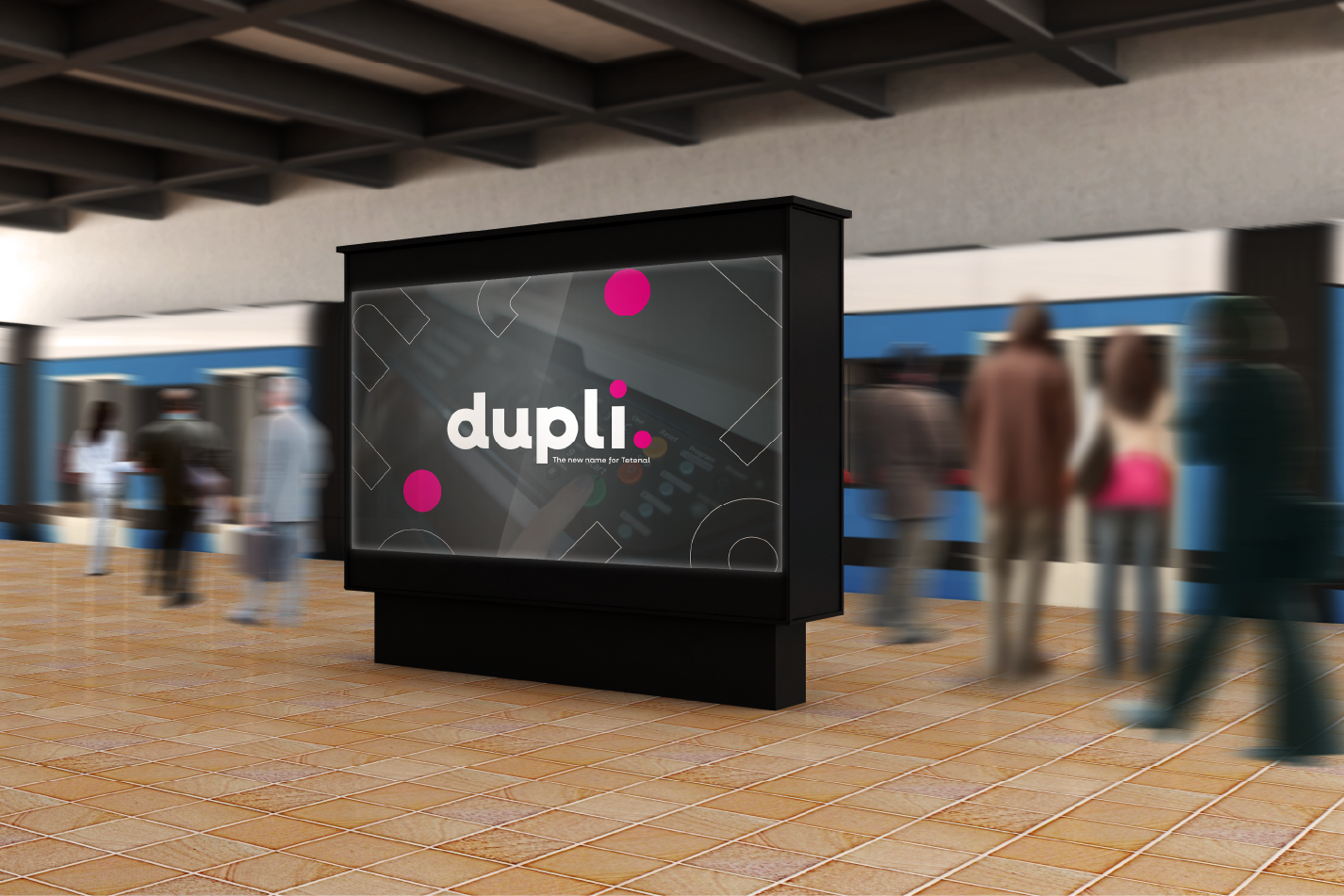 Black digital display in a subway station with the