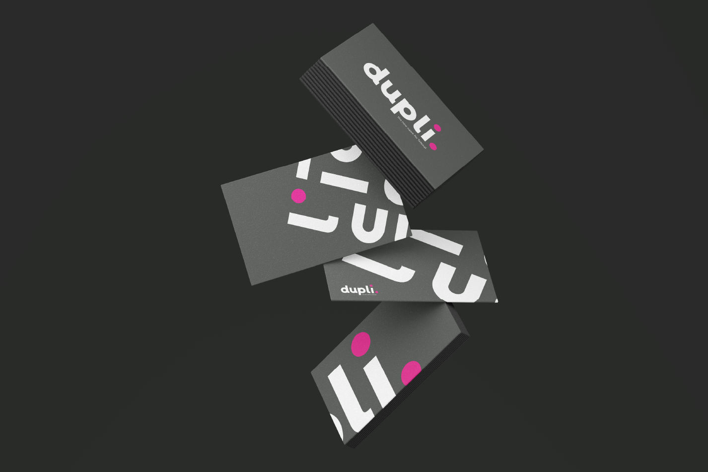 Business cards falling, featuring the word