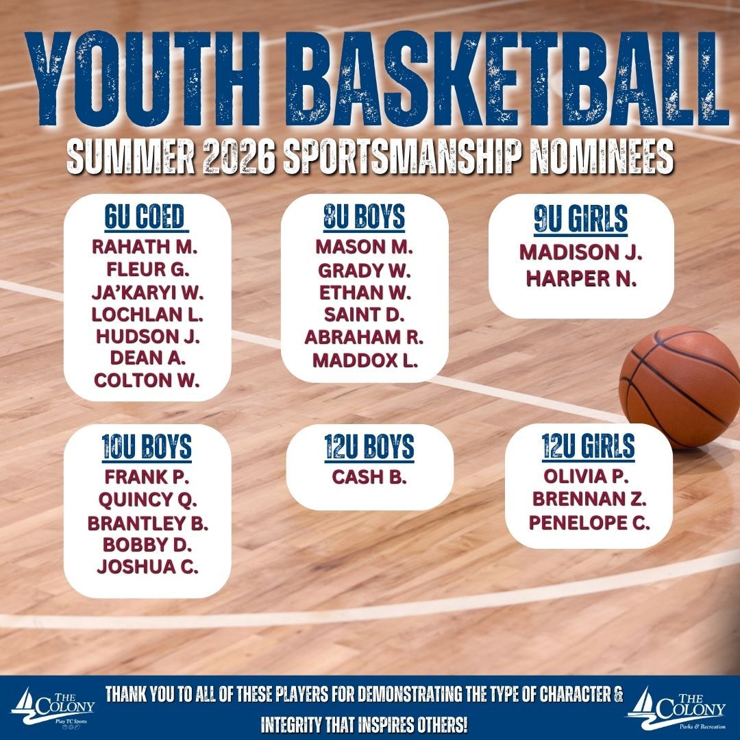 Summer 2026 youth basketball sportsmanship nominees.