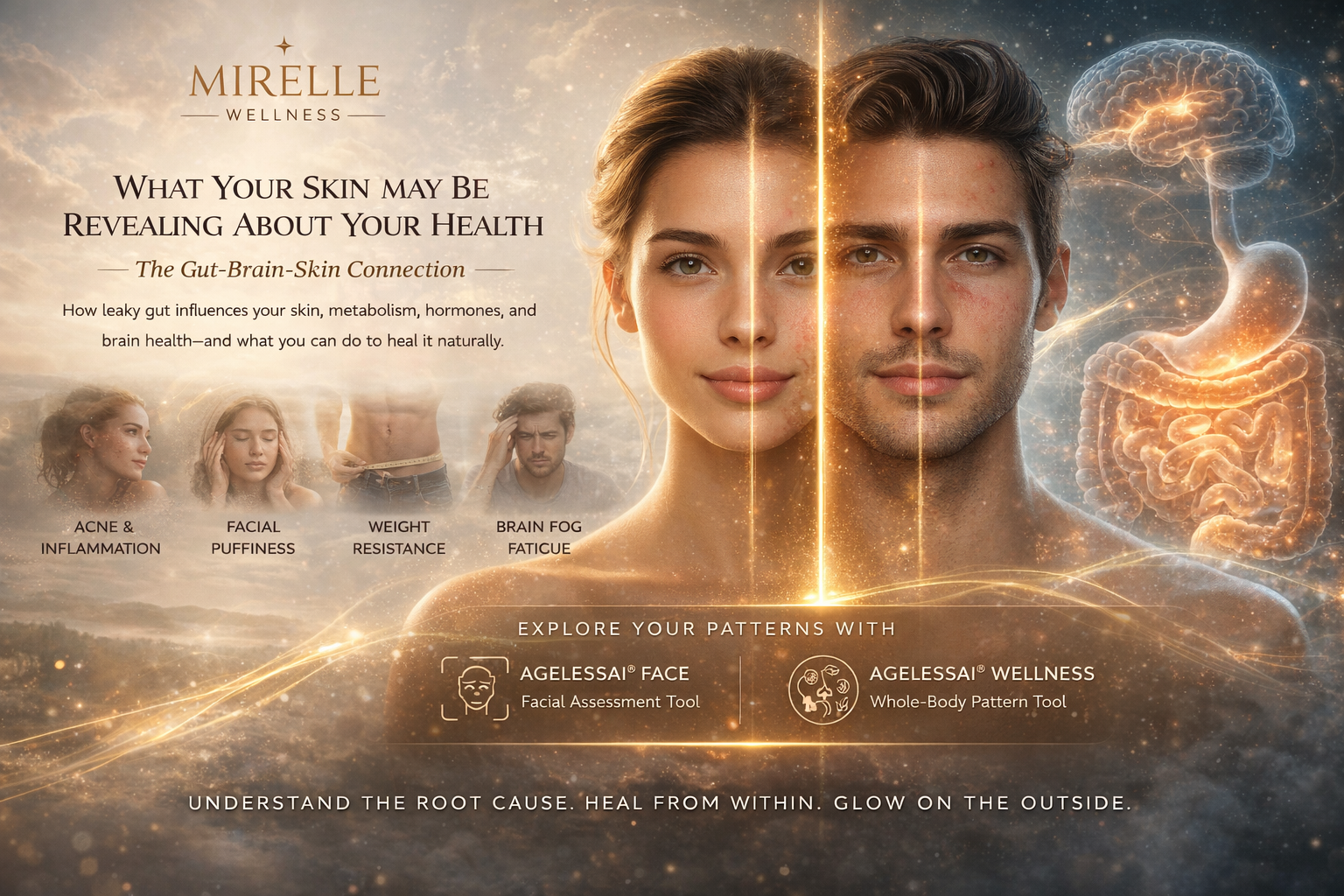 Clinical visualization of the gut-skin axis showing how intestinal inflammation affects humans
