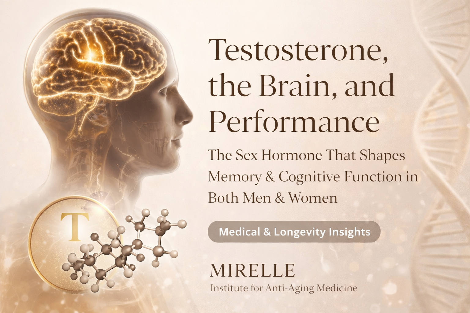 Illustration of the brain and neural networks highlighting the role of testosterone in cognitive per