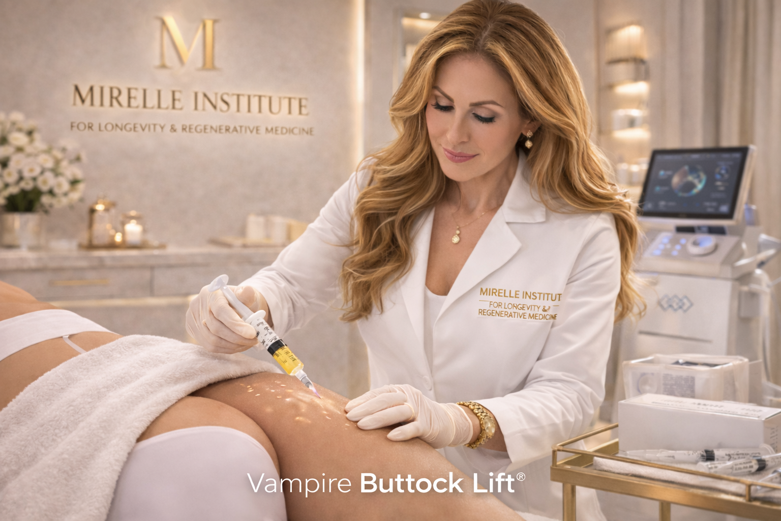 Clinician performing Vampire Buttock Lift at Mirelle Institute in Wall NJ