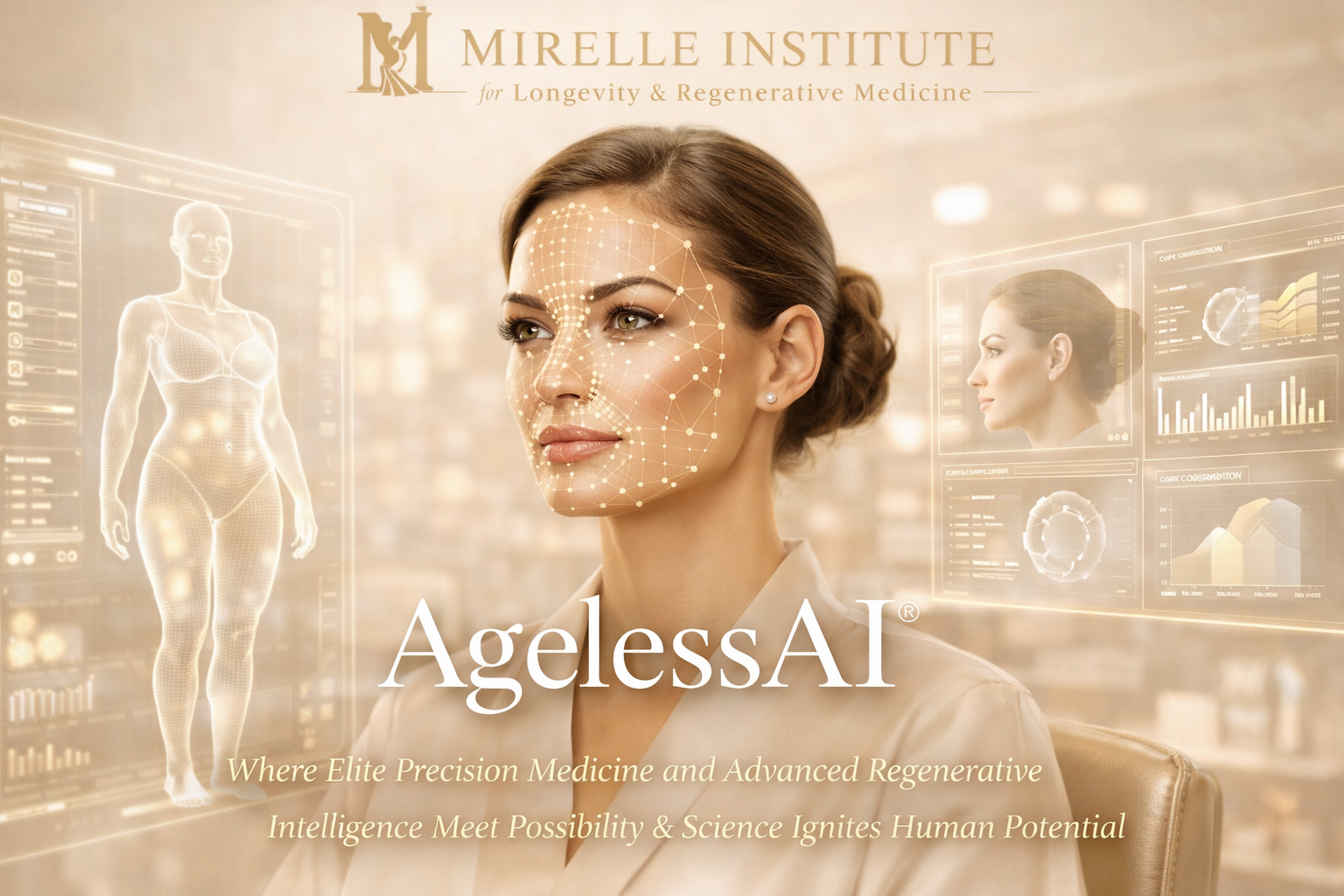 AgelessAI® clinical facial and body composition analysis at Mirelle Institute for Longevity & Regene