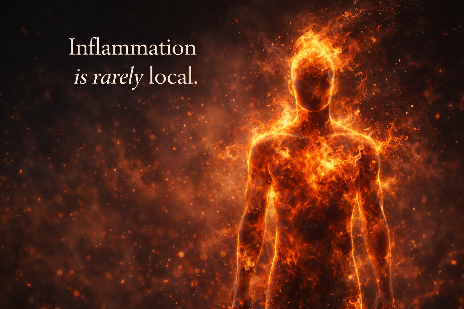 Human silhouette depicting  body on fire due to Inflammation as an entire body event 