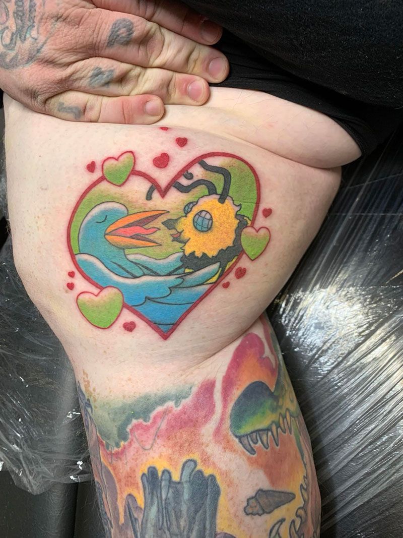 couple tattoo and bird tattoo