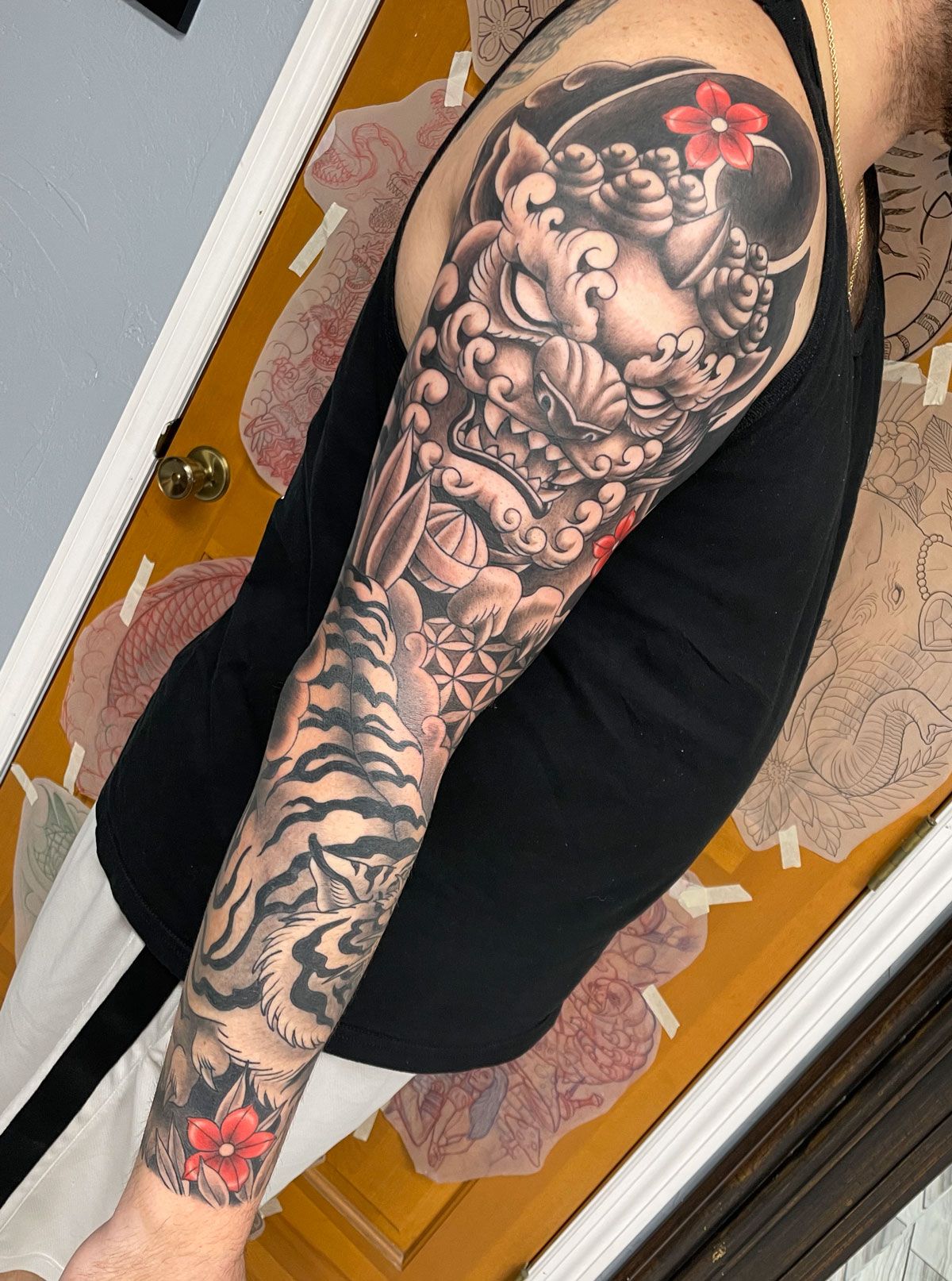 Best haf sleeve tattoo and Lion tattoo