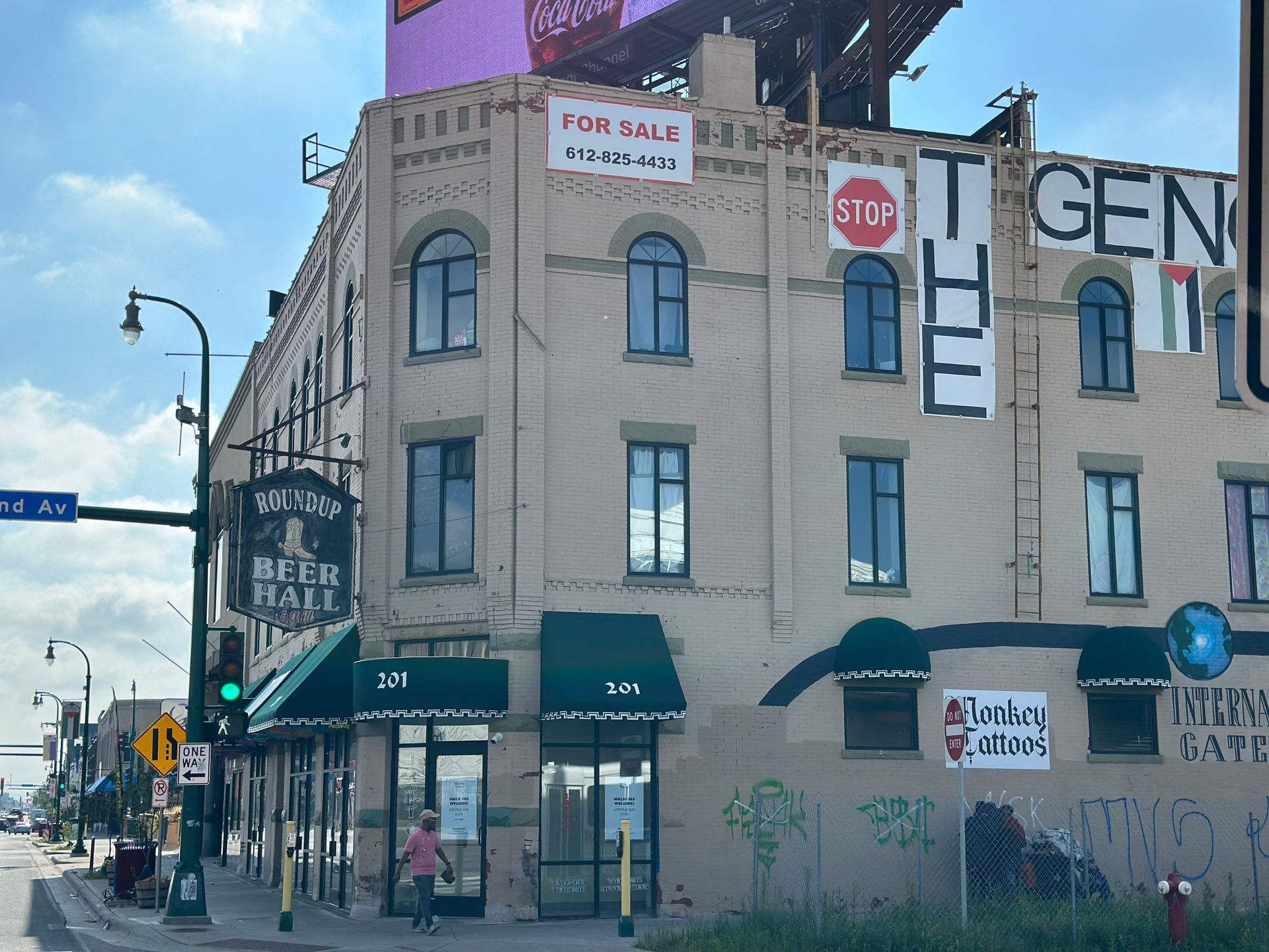 Building with signs reading