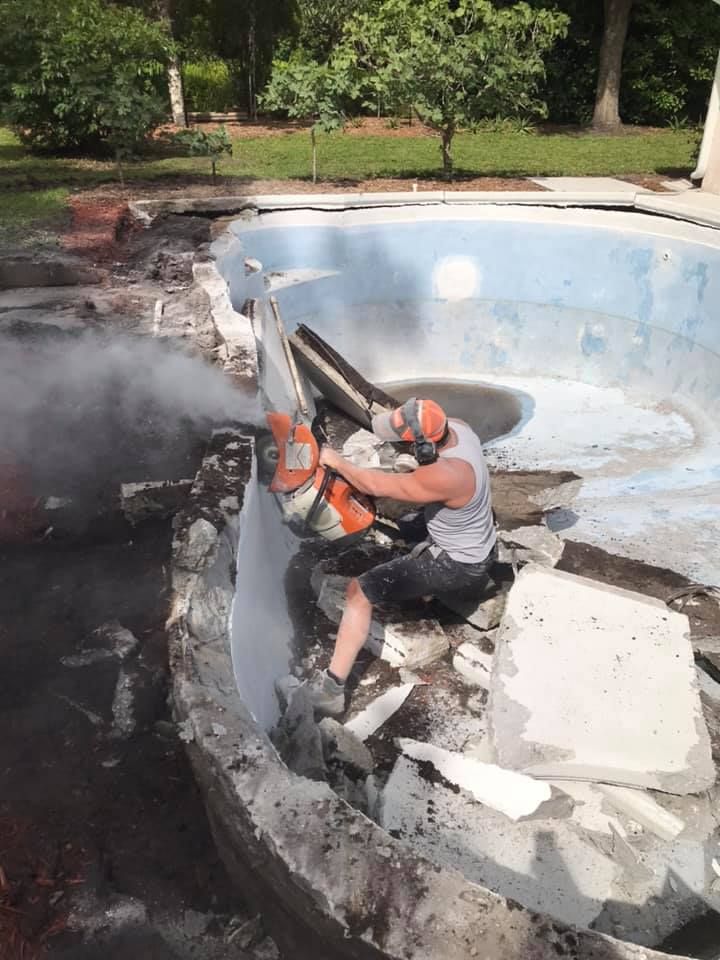 Pool being cut up with saw